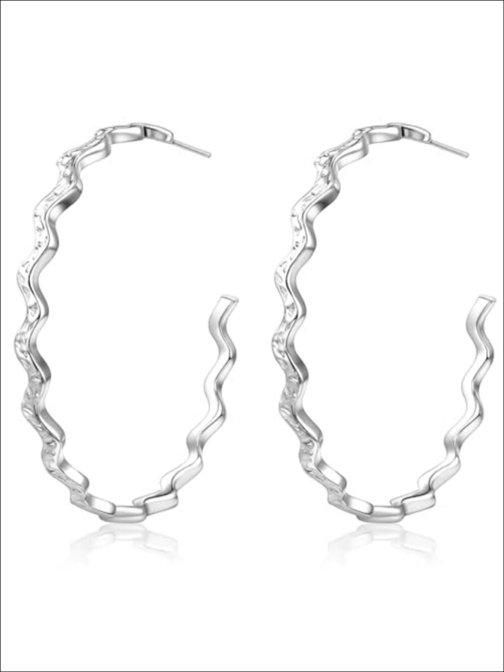 18K White Gold Plated Rippled Hoop Earrings 925 Sterling Silver Posts